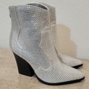Soda Shimmering Silver Ankle Booties
